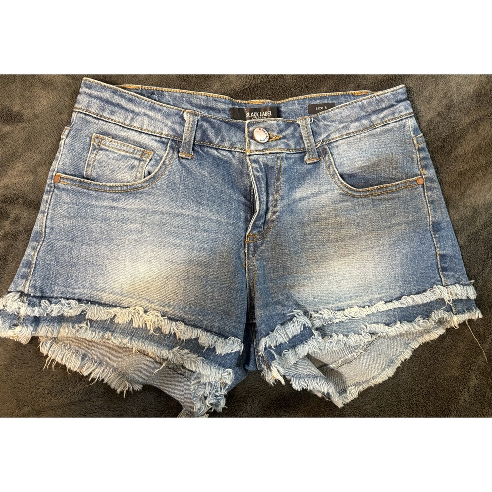 Black Label C'est Moi Distressed Raw Hem Denim Cutoff Shorts Size S